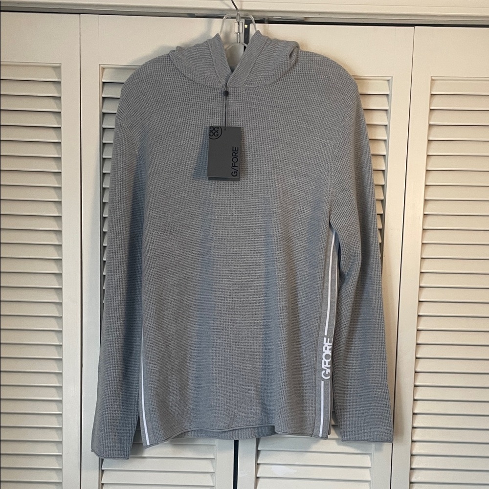 NWT G/FORE waffle stitch merino wool hooded Men's Sweater Sz S light gray